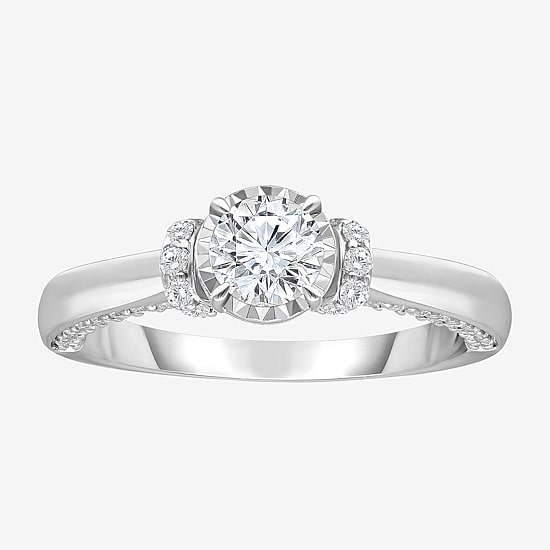 (I / I1) Womens 1 CT. T.W. Lab Grown White Diamond 14K Gold Round Engagement Ring
