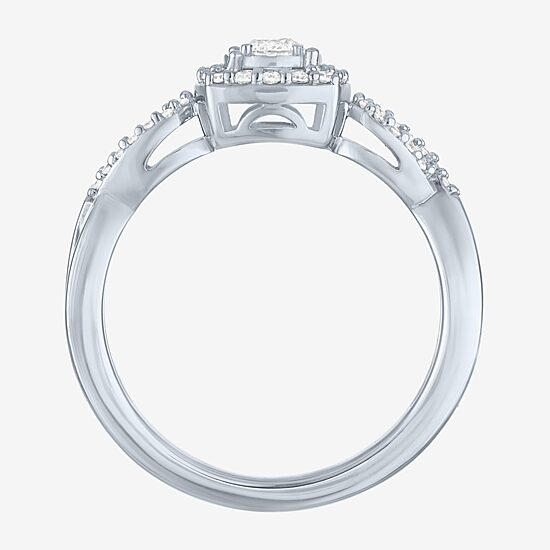 Womens 1/3 CT. T.W. Lab Grown White Diamond Sterling Silver Crossover Engagement Ring