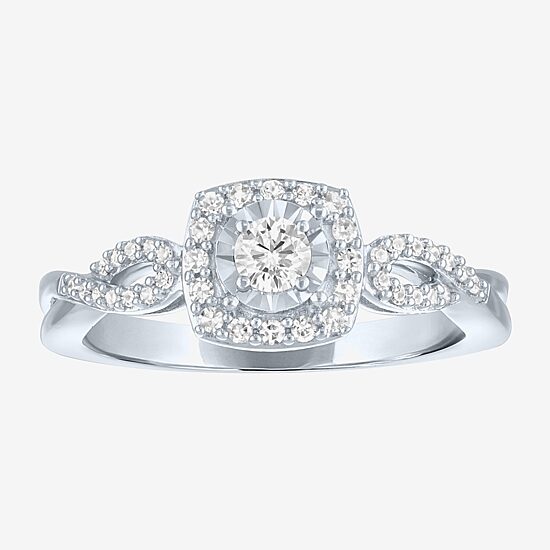 Womens 1/3 CT. T.W. Lab Grown White Diamond Sterling Silver Crossover Engagement Ring