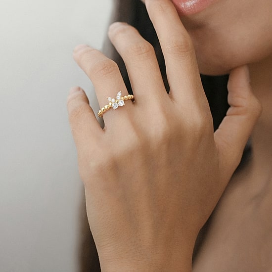 Butterfly (Vs2, F) Womens 1/6 CT. T.W. Lab Grown White Diamond 14K Gold Over Silver Butterfly Cocktail Ring
