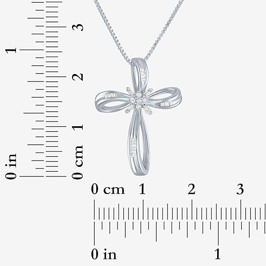 1/10 CT.T.W. Natural Diamond Sterling SIlver Ribbon-Style Cross Pendant Necklace