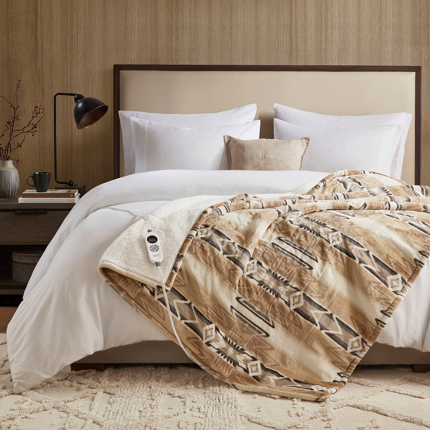 Woolrich Print Plush To Sherpa Heated Throw Automatic Shut Off