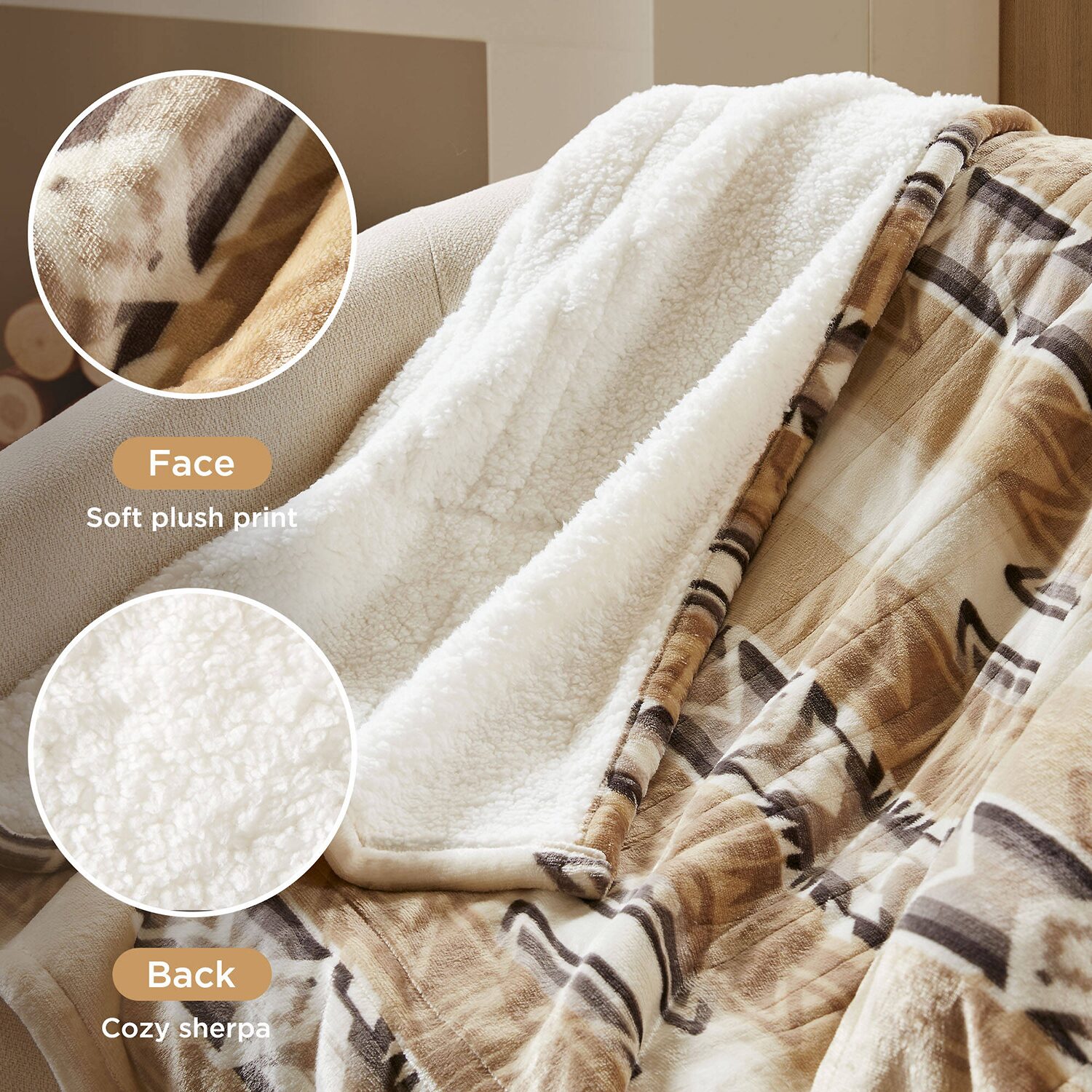 Woolrich Print Plush To Sherpa Heated Throw Automatic Shut Off