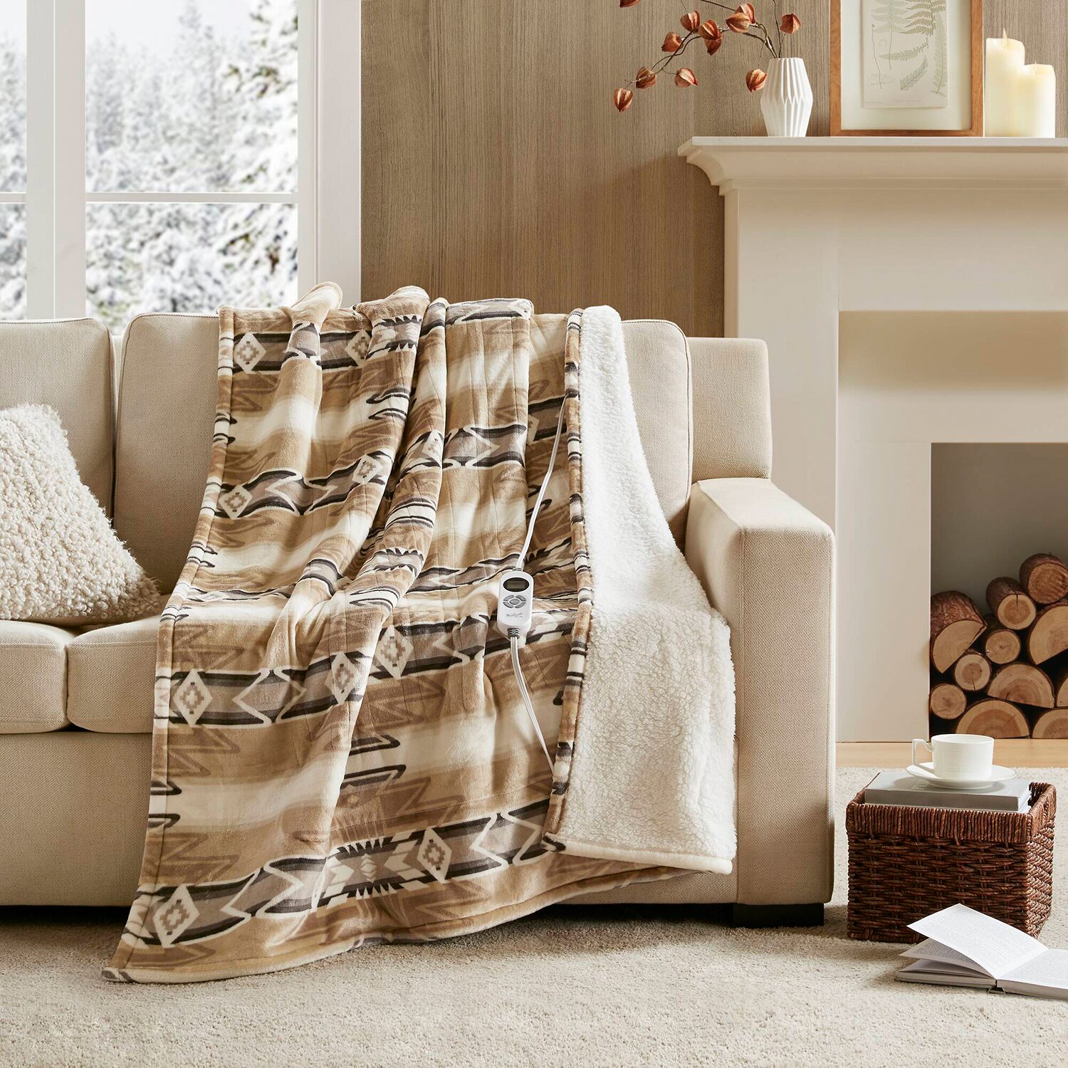 Woolrich Print Plush To Sherpa Heated Throw Automatic Shut Off