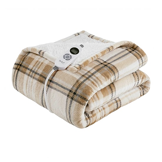 Woolrich Print Plush To Sherpa Heated Throw Heated Automatic Shut Off Throw