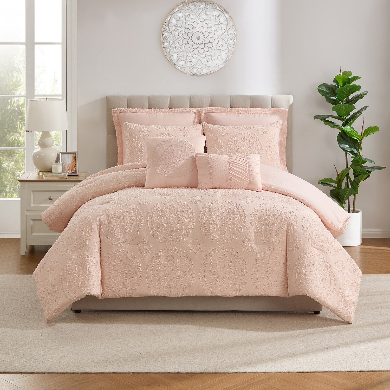 Sweet Home Collection™ 7 Piece Medallion Clip Jacquard Comforter & Decorative Pillow Set
