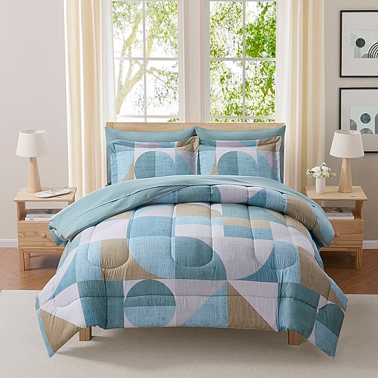 Sweet Home Collection™ Geo-Aqua 7 Piece Bed In a Bag Set