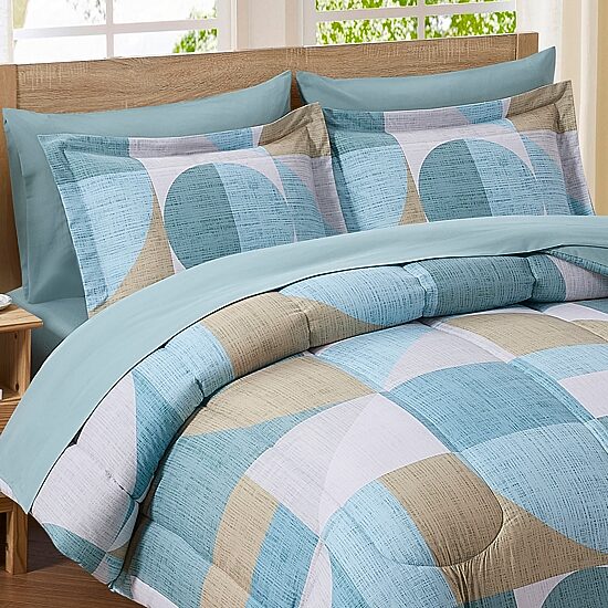 Sweet Home Collection™ Geo-Aqua 7 Piece Bed In a Bag Set
