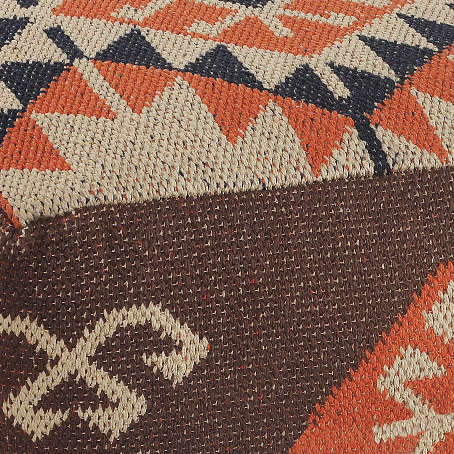 LR Home Ashford 12" Handmade Cotton Blend Pouf in Brown/Natural/Orange