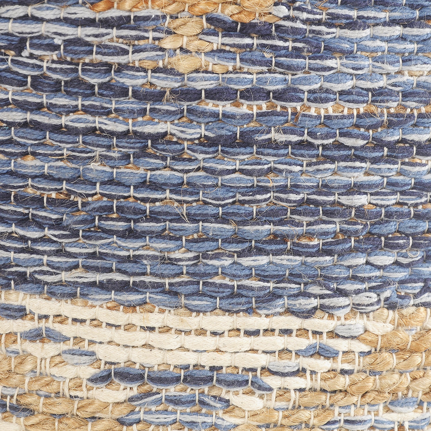 LR Home Elma 18" Handmade Jute Blend Pouf in Natural/Blue/Cream