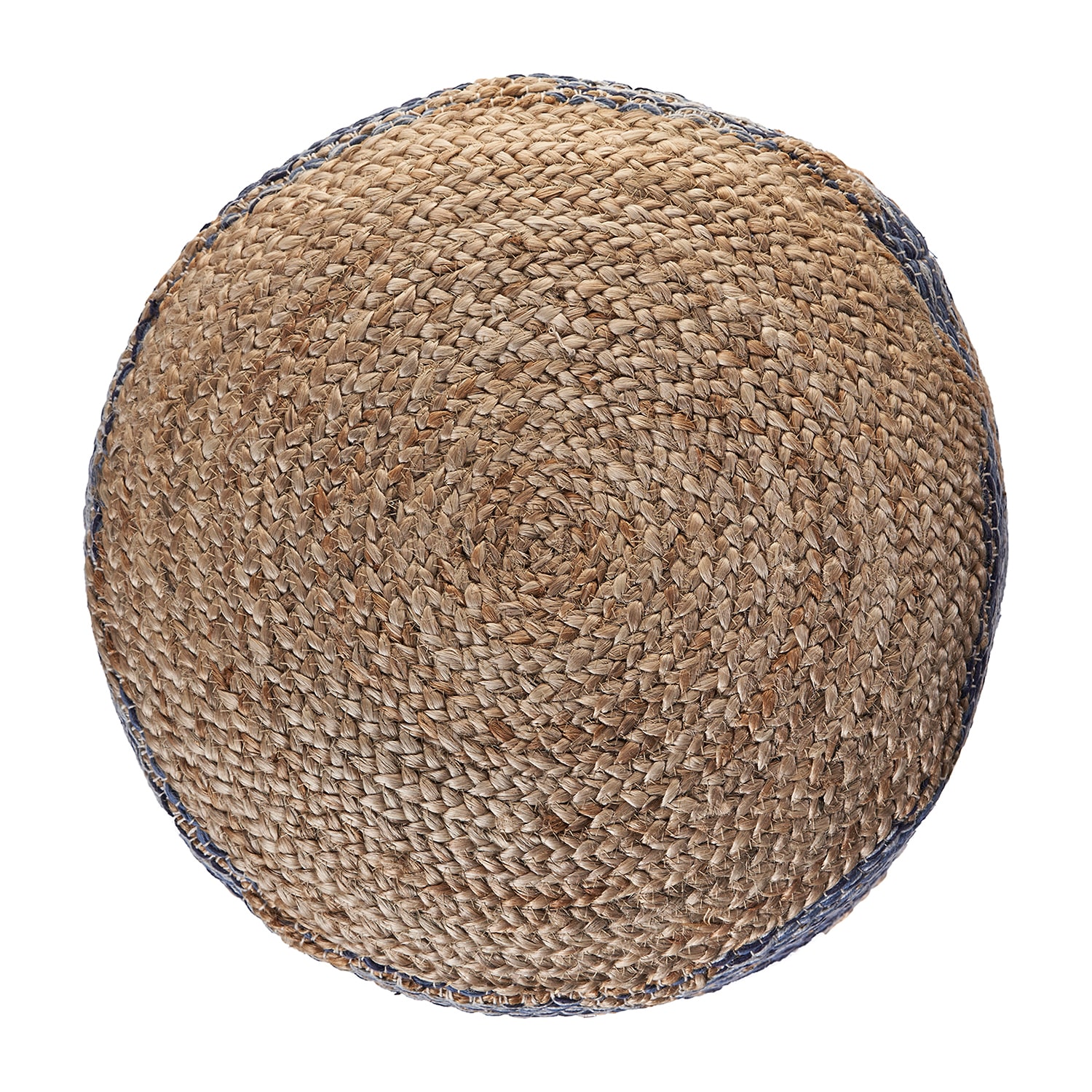 LR Home Elma 18" Handmade Jute Blend Pouf in Natural/Blue/Cream