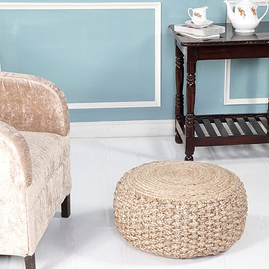 LR Home Elida 10" Handmade Jute Pouf