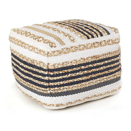 LR Home Elmo 14" Handmade Jute Blend Pouf in Natural/Brown/Cream