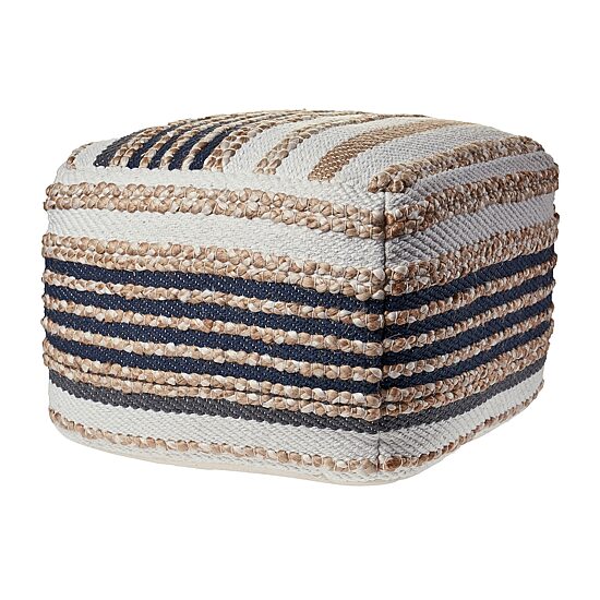 LR Home Elmo 14" Handmade Jute Blend Pouf in Natural/Brown/Cream