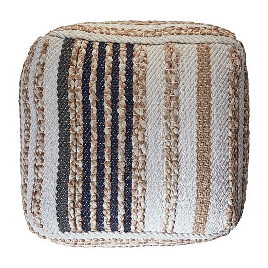 LR Home Elmo 14" Handmade Jute Blend Pouf in Natural/Brown/Cream
