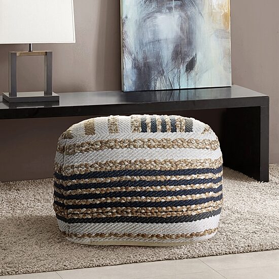 LR Home Elmo 14" Handmade Jute Blend Pouf in Natural/Brown/Cream
