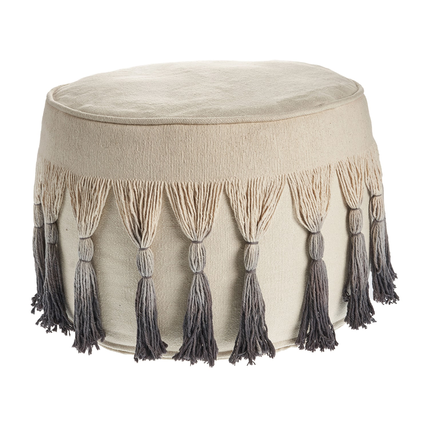 LR Home Levi 14" Handmade Cotton Pouf in Beige Ombre