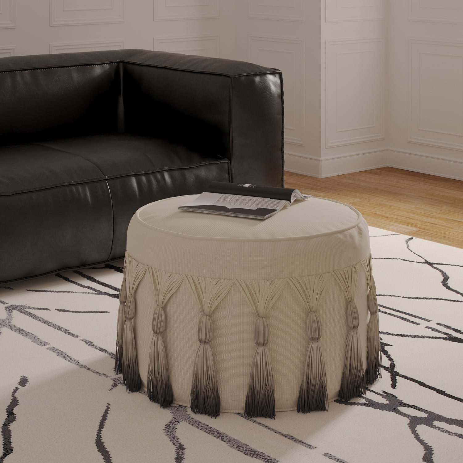 LR Home Levi 14" Handmade Cotton Pouf in Beige Ombre