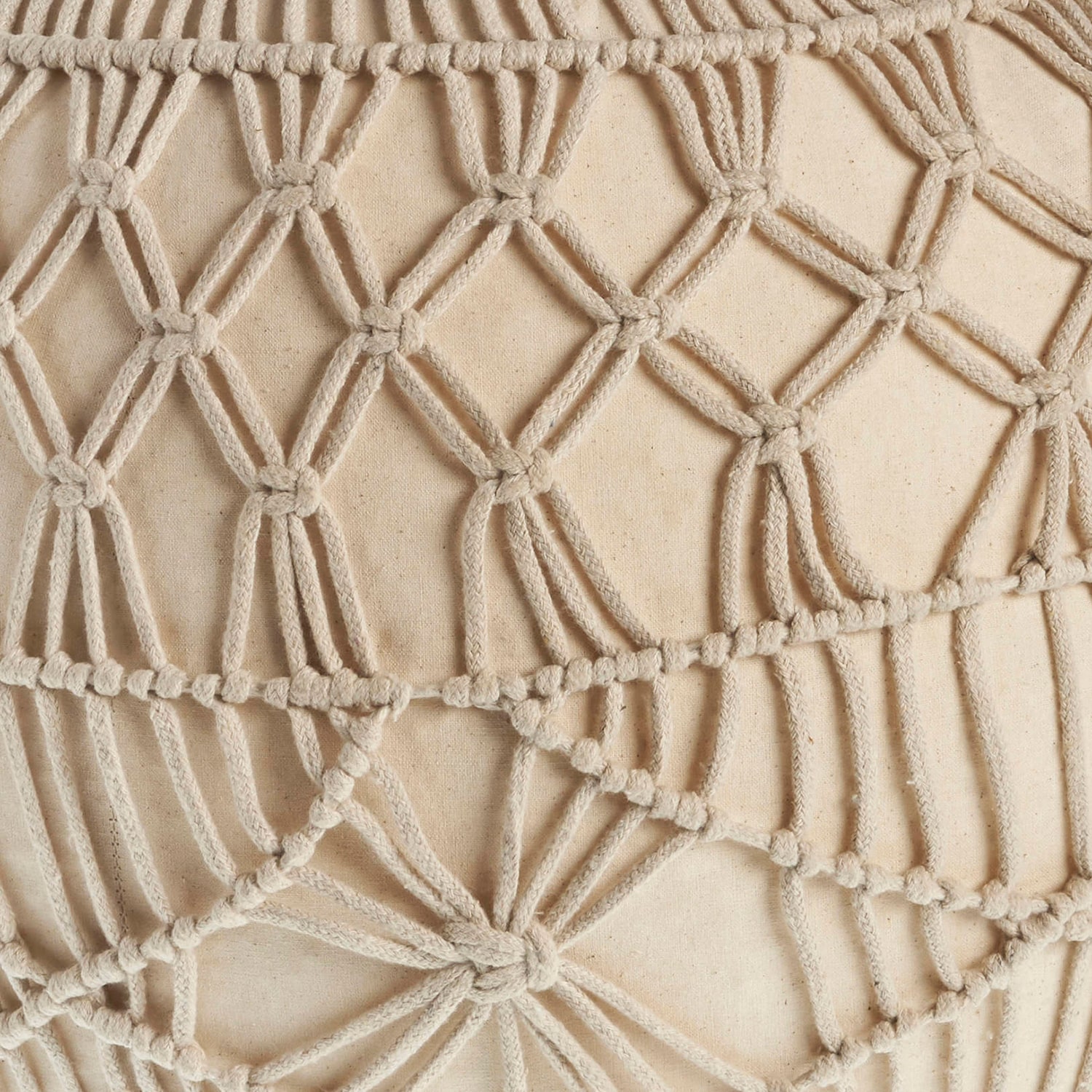 LR Home Nova Macrame 16" Handmade Cotton Blend Pouf in Cream