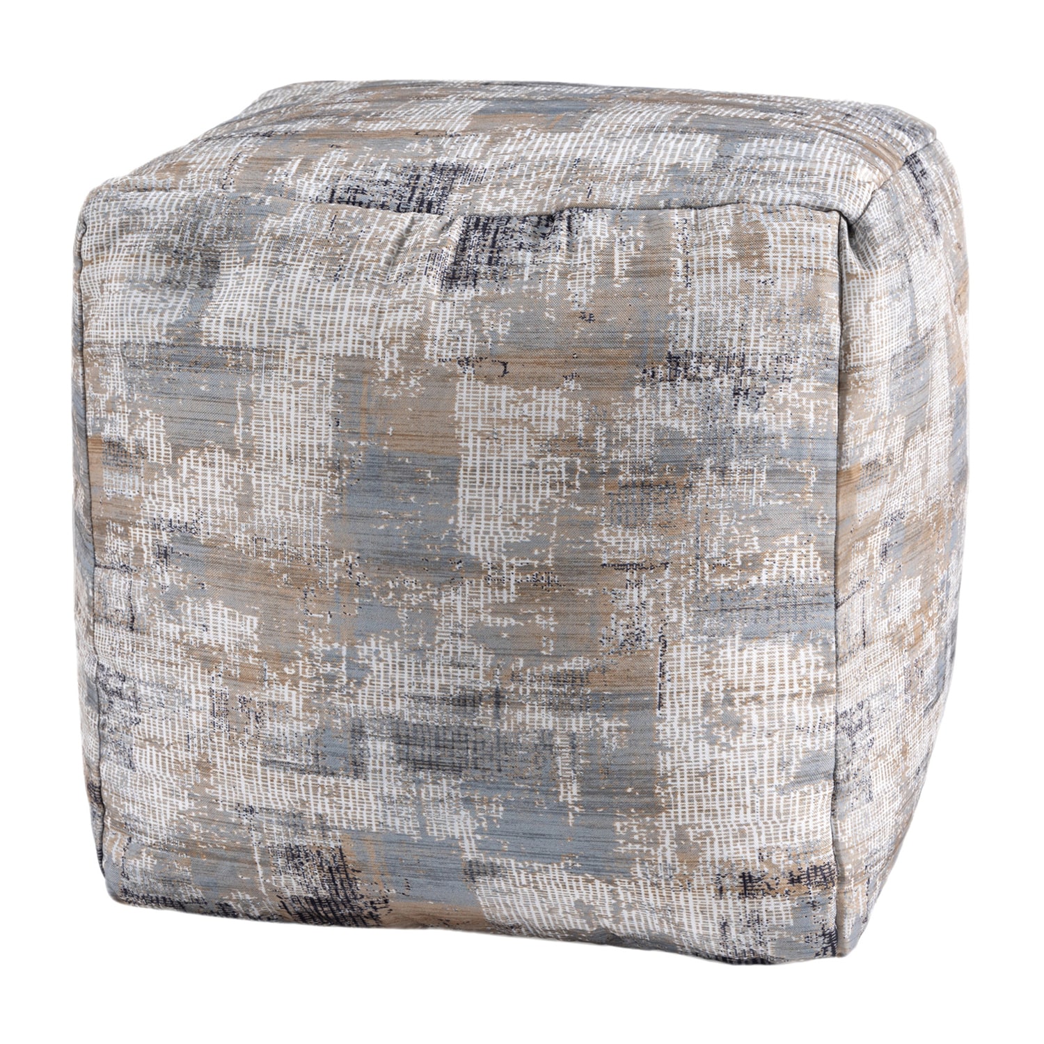 LR Home Winston 18" Handwoven Cotton Pouf in Blue/Beige/Cream