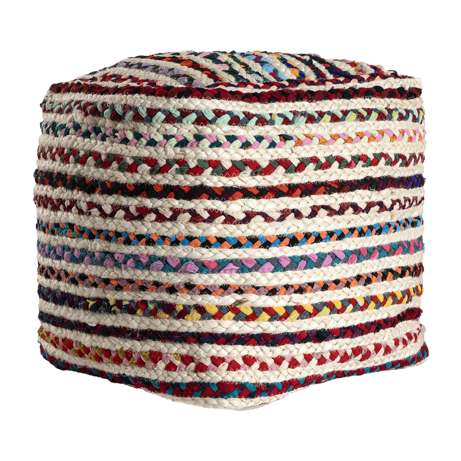 LR Home Sofia 18" Handmade Jute Blend Multicolored Pouf