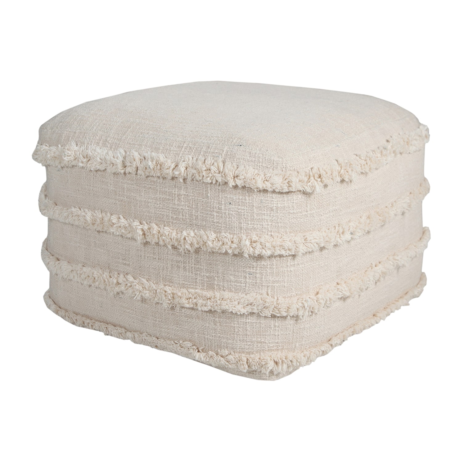 LR Home Surrey 14" Handmade Fringed Cotton Pouf