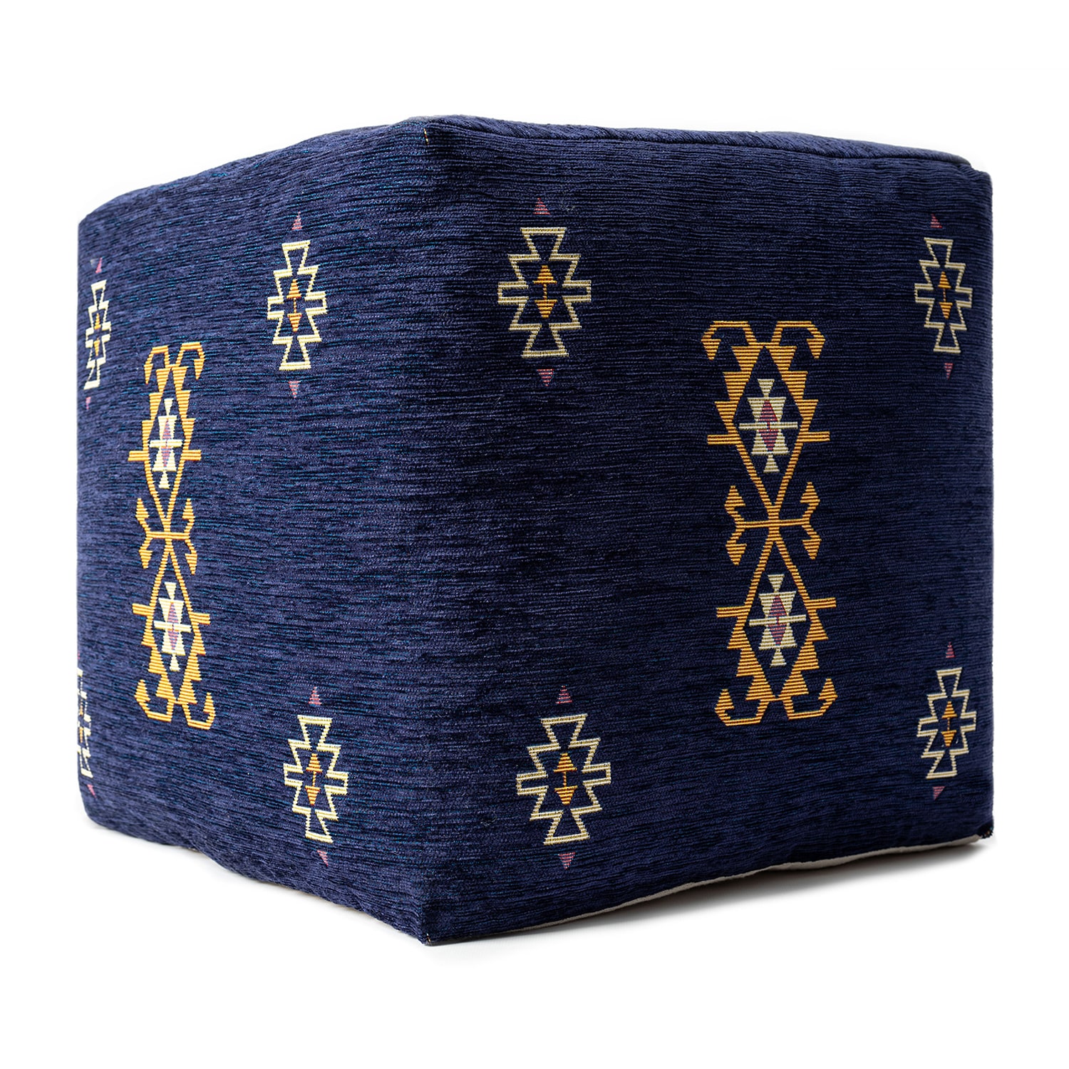 LR Home Victoria 18" Power-Loomed Polyester Blend Pouf in Navy Blue