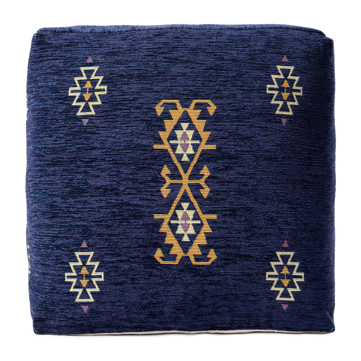 LR Home Victoria 18" Power-Loomed Polyester Blend Pouf in Navy Blue