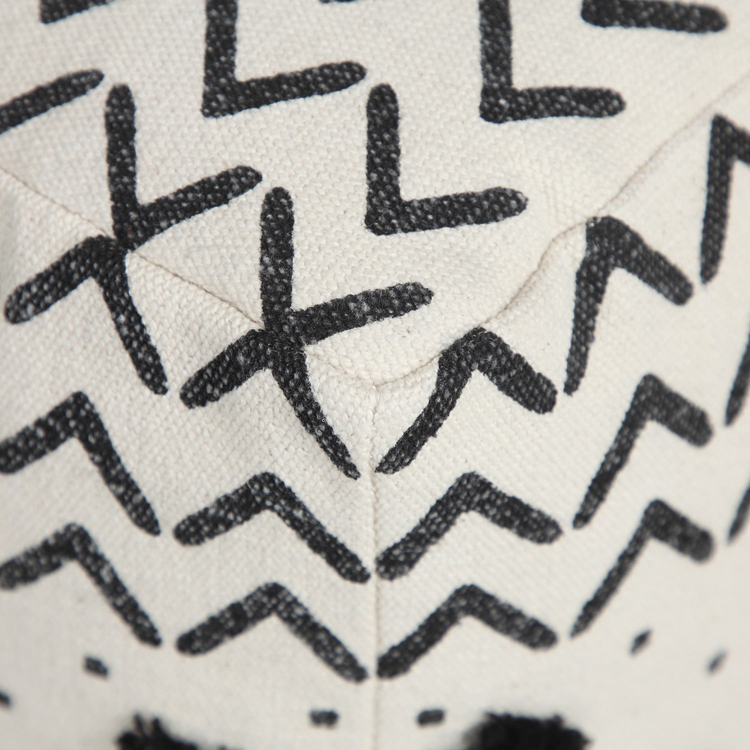 LR Home Verena 14" Handmade Cotton Pouf in Black/White