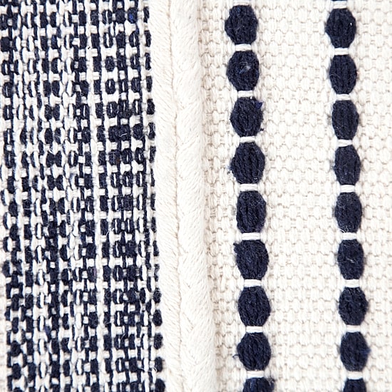 LR Home Fenric 14" Handmade Cotton Pouf in Blue/White