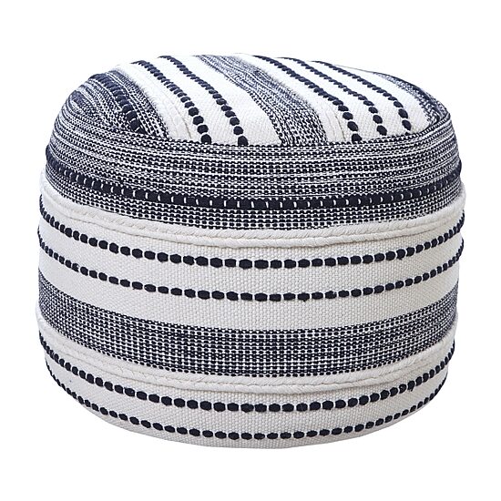 LR Home Fenric 14" Handmade Cotton Pouf in Blue/White