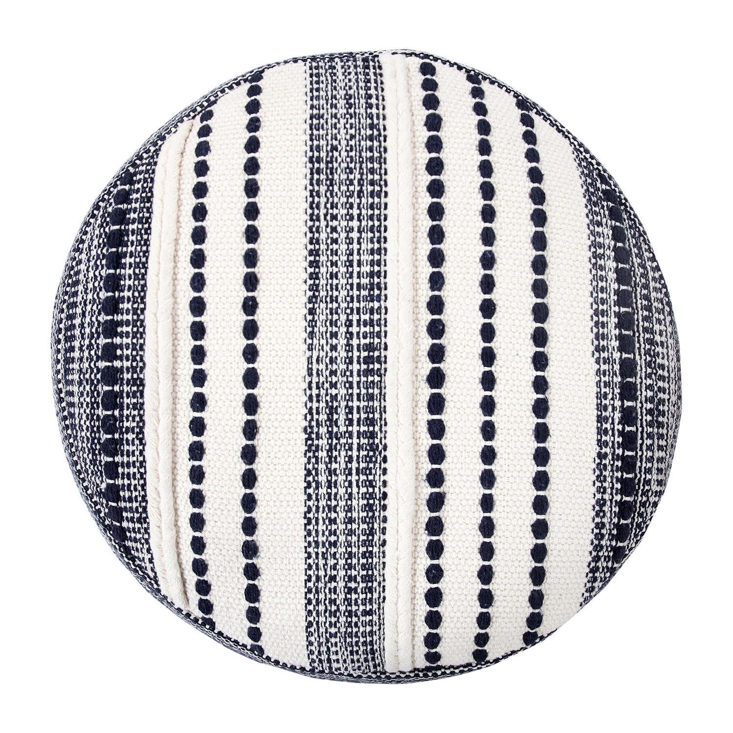 LR Home Fenric 14" Handmade Cotton Pouf in Blue/White