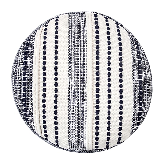 LR Home Fenric 14" Handmade Cotton Pouf in Blue/White