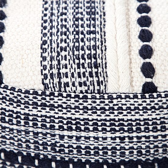 LR Home Fenric 14" Handmade Cotton Pouf in Blue/White