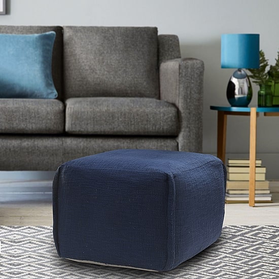 LR Home Arbor 14" Handmade Cotton Pouf in Navy Blue