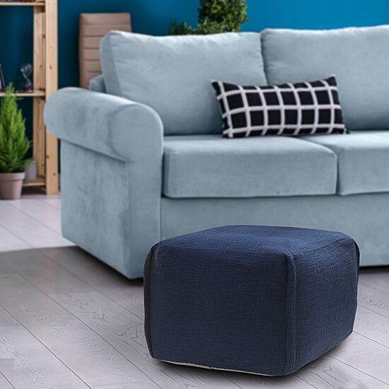 LR Home Arbor 14" Handmade Cotton Pouf in Navy Blue