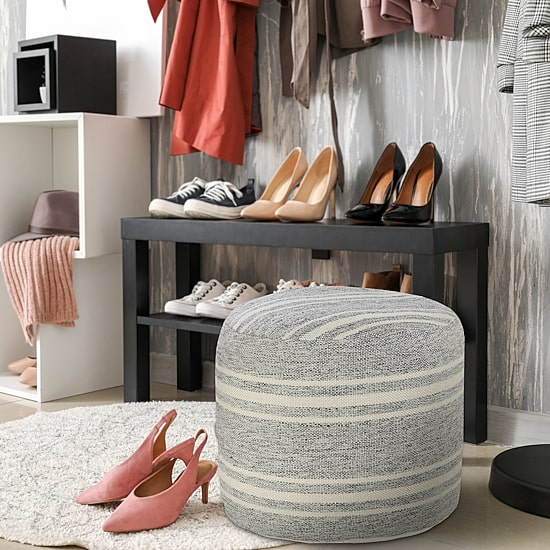 LR Home Bora 14" Handmade Polyester Pouf in Gray/Cream