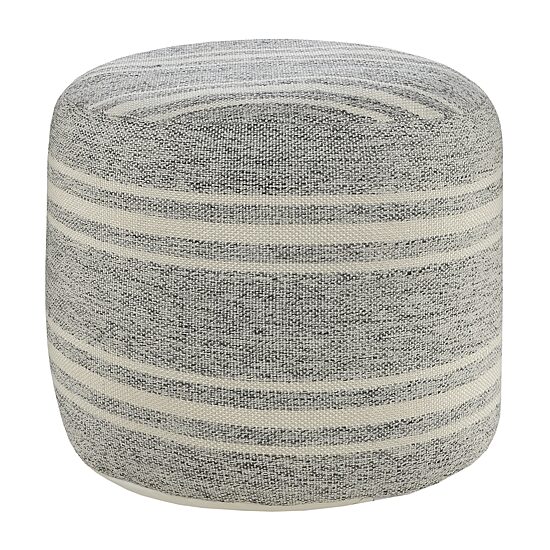 LR Home Bora 14" Handmade Polyester Pouf in Gray/Cream