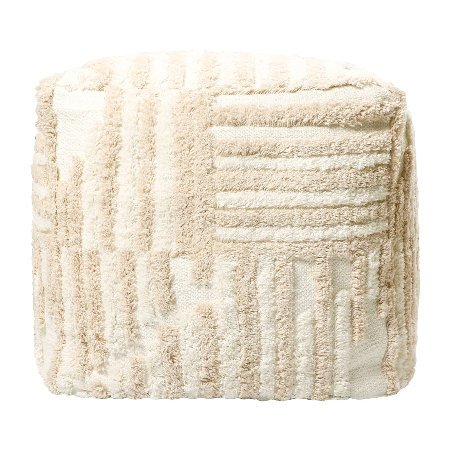 LR Home Vincenzo 18" Power-Loomed Cotton Pouf in Beige/Cream