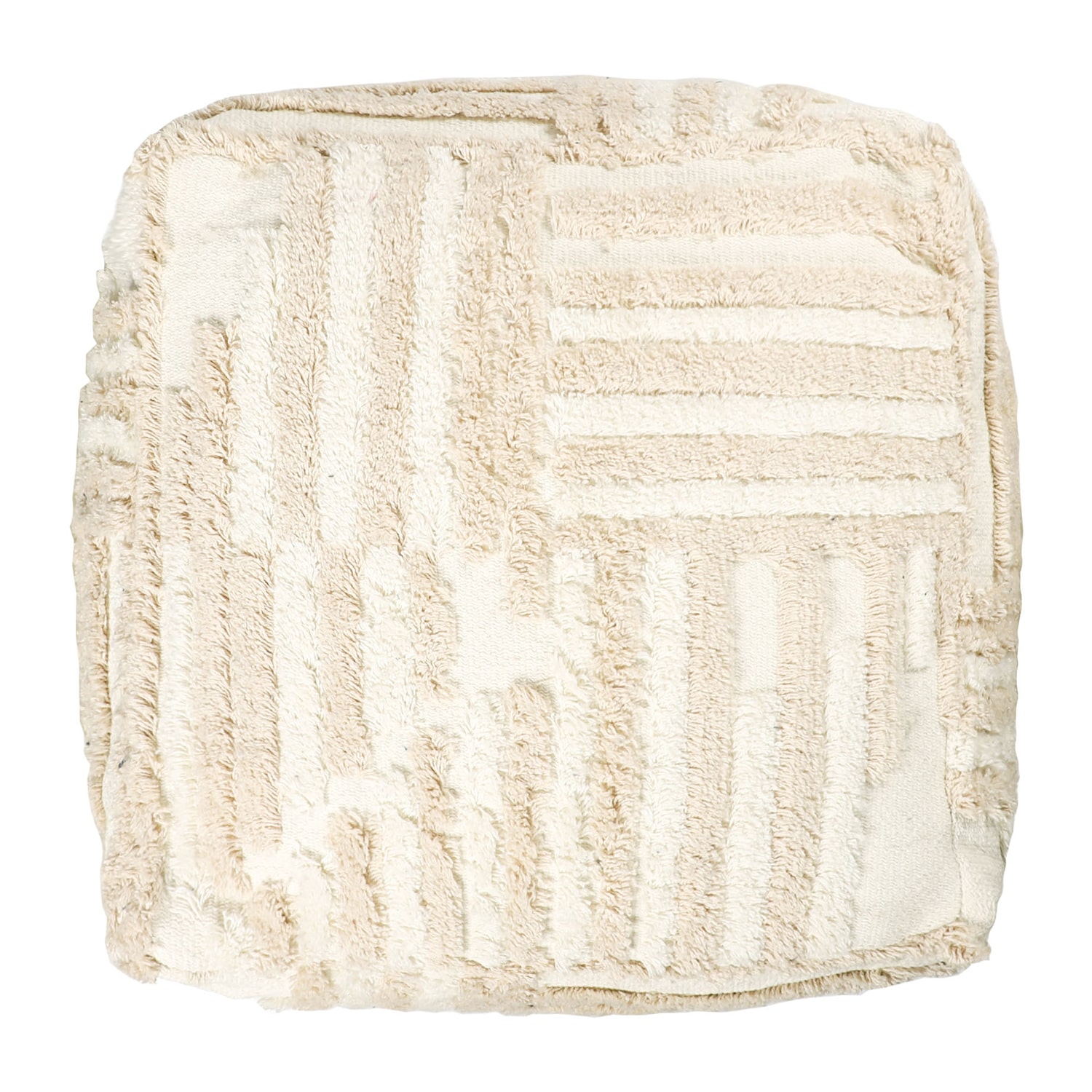 LR Home Vincenzo 18" Power-Loomed Cotton Pouf in Beige/Cream