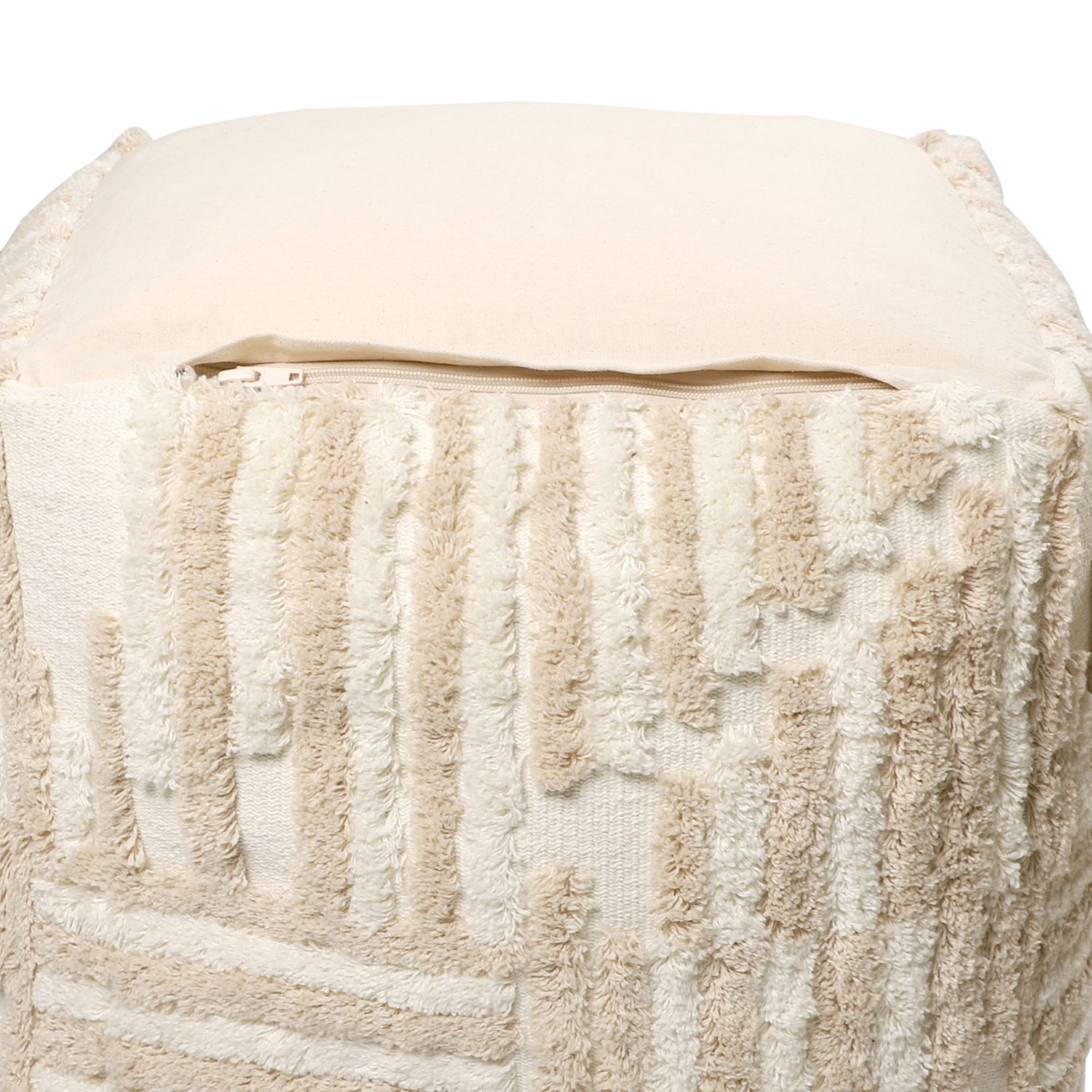 LR Home Vincenzo 18" Power-Loomed Cotton Pouf in Beige/Cream