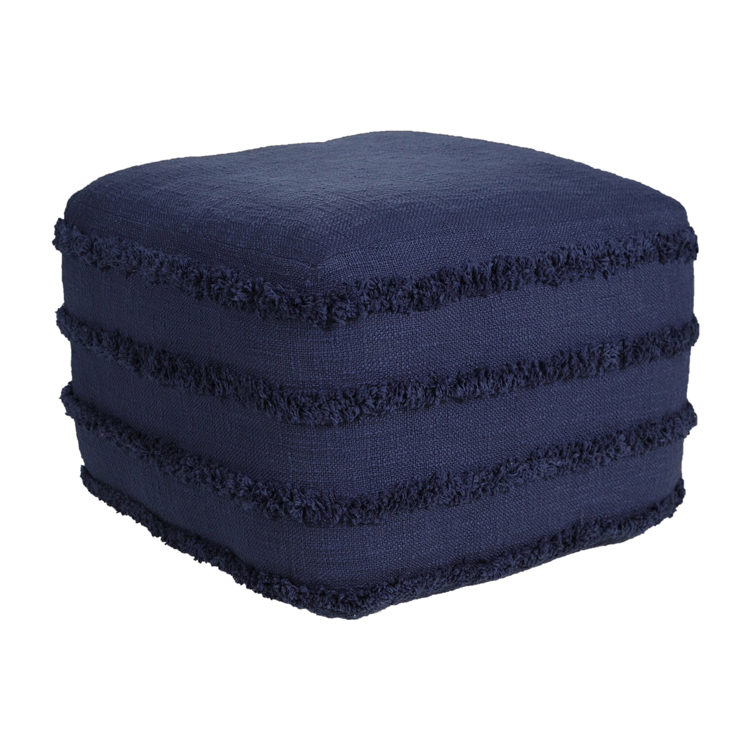 LR Home Surrey 14" Handmade Fringed Cotton Pouf