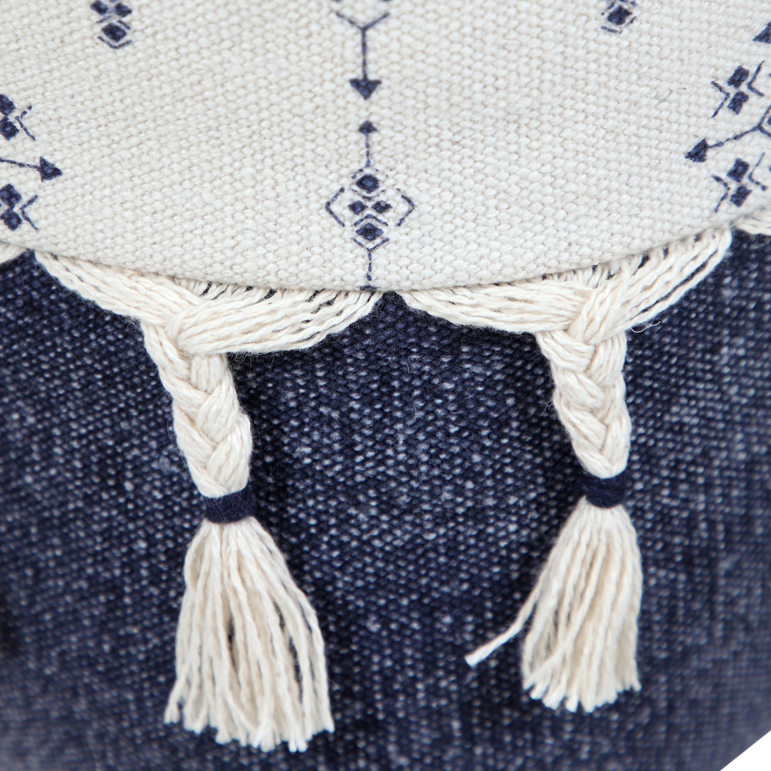 LR Home Torquil 14" Handwoven Cotton Pouf in Blue/White