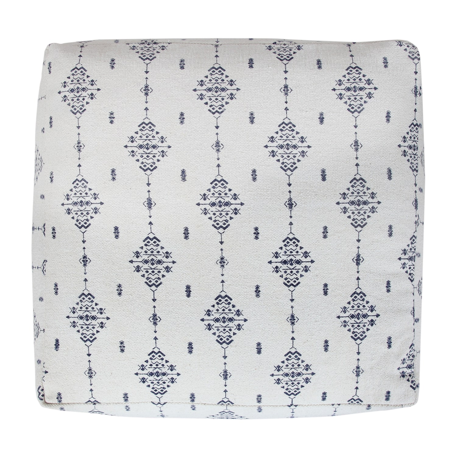 LR Home Torquil 14" Handwoven Cotton Pouf in Blue/White
