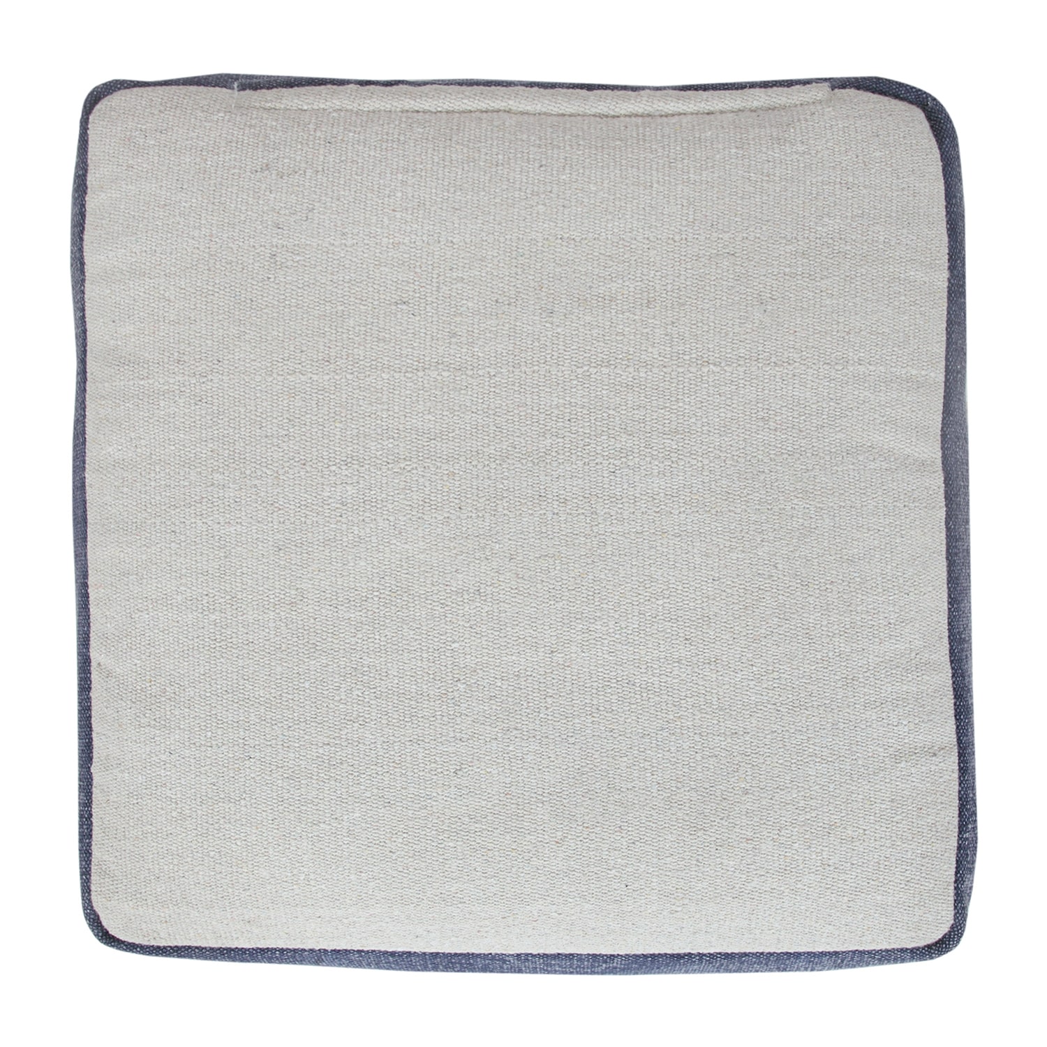 LR Home Torquil 14" Handwoven Cotton Pouf in Blue/White