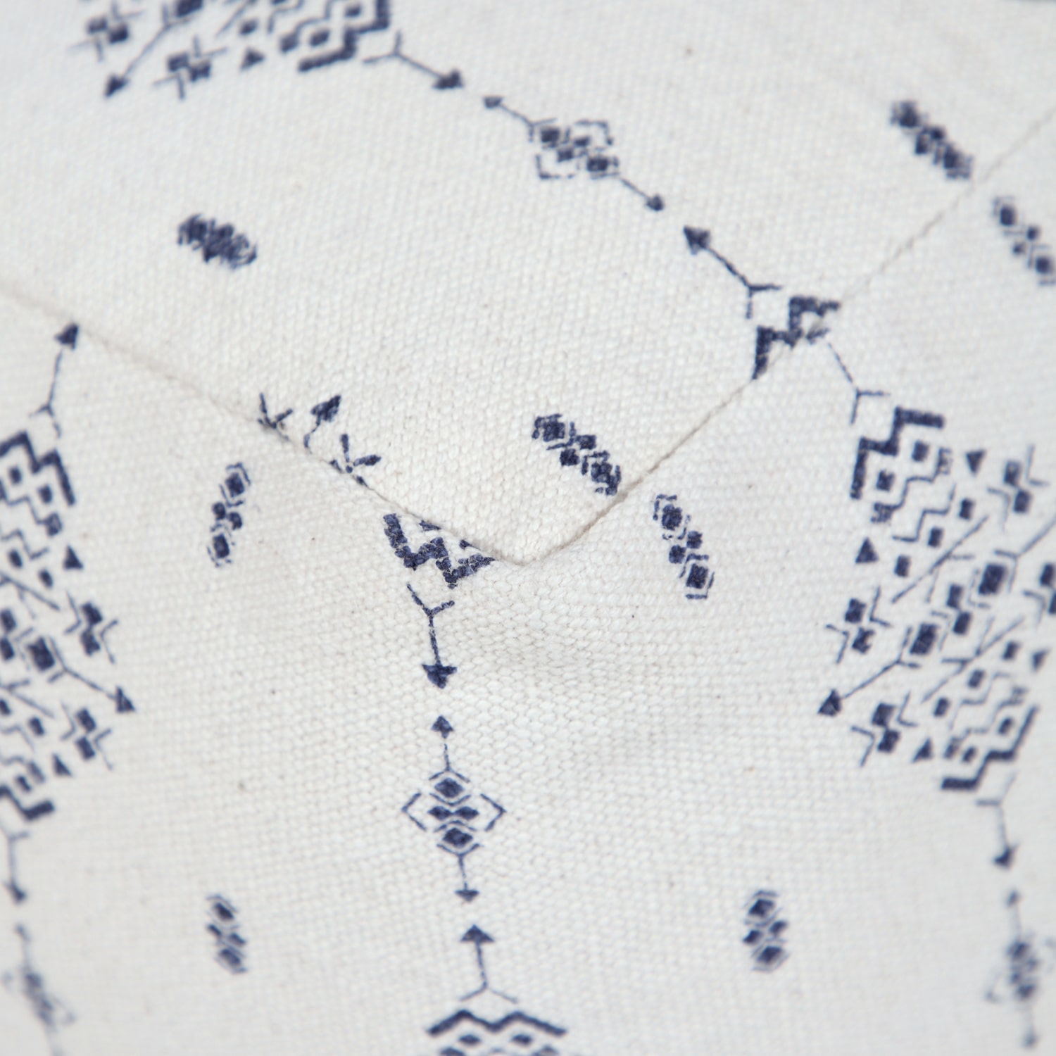 LR Home Torquil 14" Handwoven Cotton Pouf in Blue/White