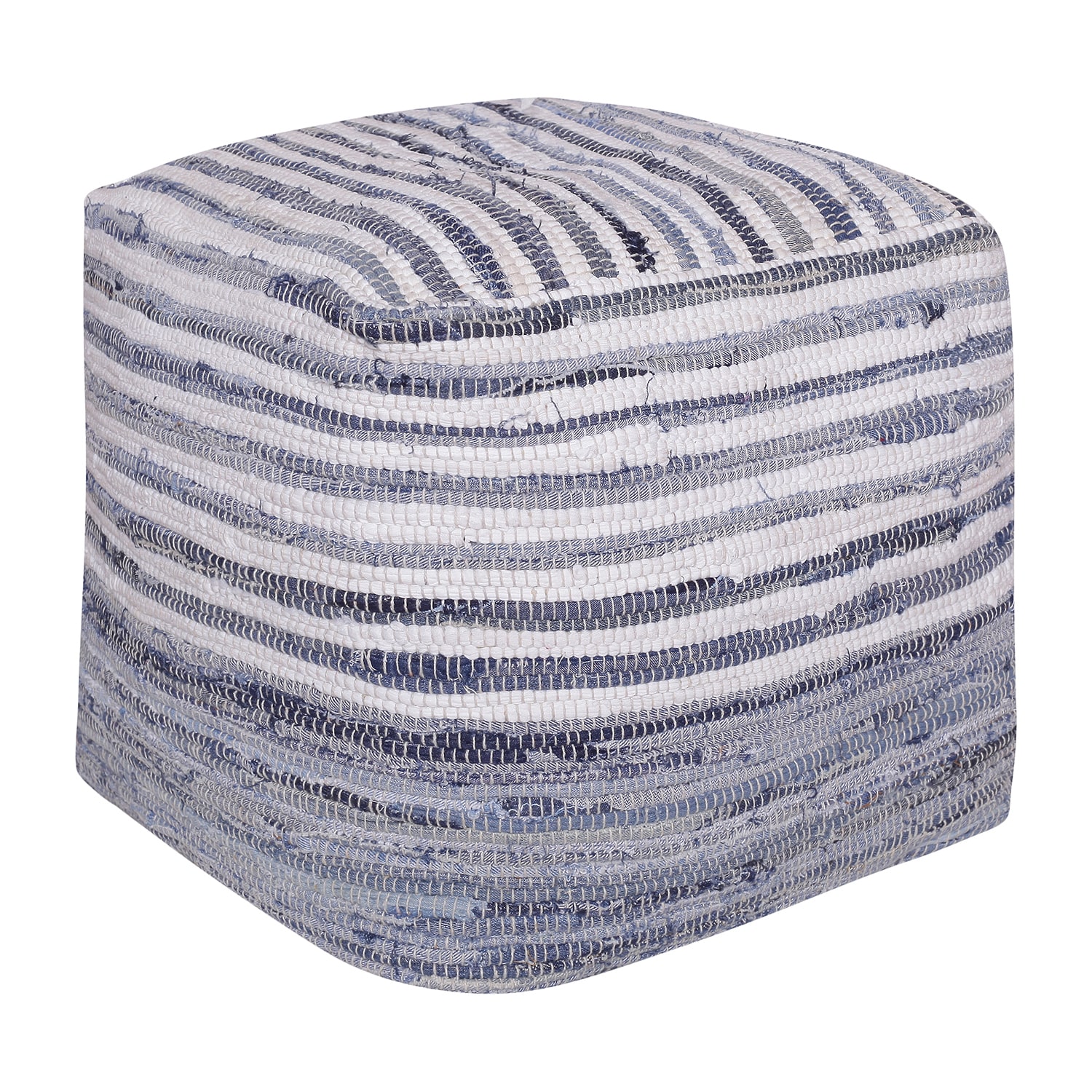 LR Home Emilia 18" Handmade Cotton Pouf in Blue/White