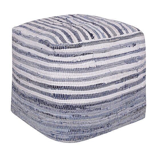 LR Home Emilia 18" Handmade Cotton Pouf in Blue/White