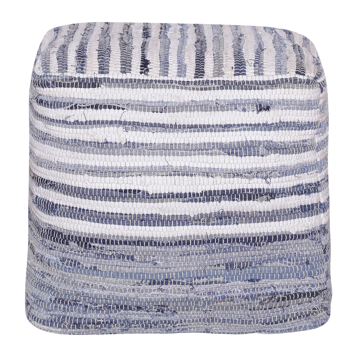 LR Home Emilia 18" Handmade Cotton Pouf in Blue/White