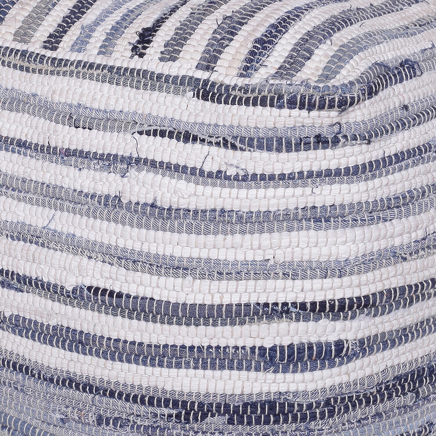 LR Home Emilia 18" Handmade Cotton Pouf in Blue/White